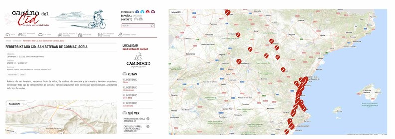 A la izquierda, una de las fichas personalizadas. A continuacin imagen del Visor Cartogrfico del Camino del Cid