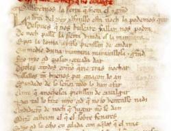 Tras la muerte del Cid comenzó a propagarse su leyenda de boca en boca gracias a juglares y poetas. La manifestación literaria más importante fue el Cantar de mío Cid, un poema de gesta anónimo escrito a finales del siglo XII o principios del XIII. Imagen: una de las hojas del manuscrito del Cantar, que hoy se conserva en la Biblioteca Nacional. Tras la muerte del Cid comenzó a propagarse su leyenda de boca en boca gracias a juglares y poetas. La manifestación literaria más importante fue el Cantar de mío Cid, un poema de gesta anónimo escrito a finales del siglo XII o principios del XIII. Imagen: una de las hojas del manuscrito del Cantar, que hoy se conserva en la Biblioteca Nacional.