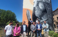 Autoridades ante el nuevo mural del Cid en San Esteban de Gormaz