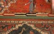 Detalle de las pinturas del alfarje mudéjar del siglo XIV del claustro del monasterio románico de Santo Domingo de Silos, en la provincia de Burgos / ALC.