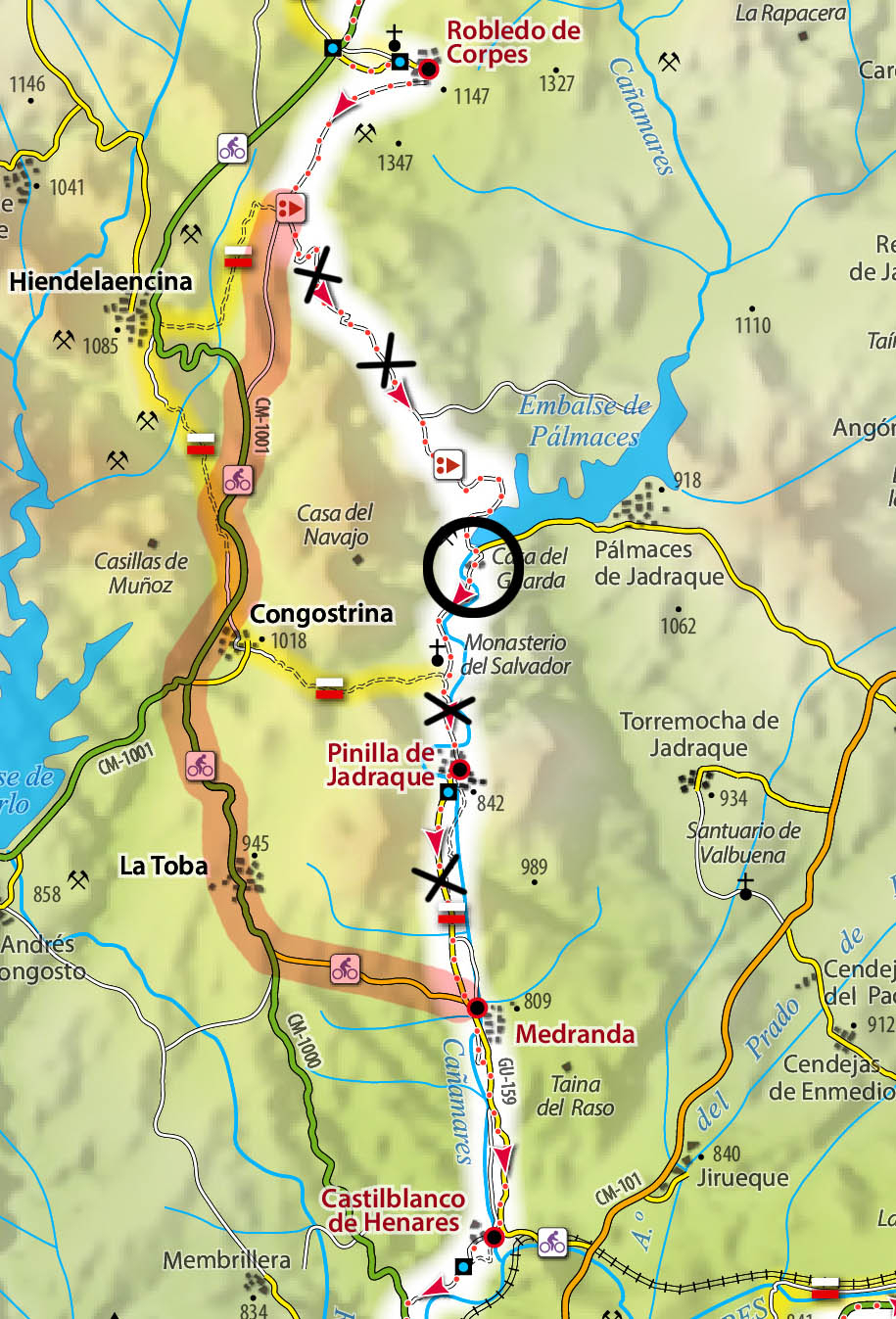 Mapa con alternativa al paso por el río Cañamares Mapa con alternativa al paso por el río Cañamares